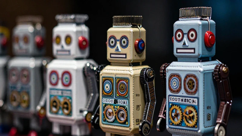 Robots vintage con detalles hiperrealistas y dramáticos