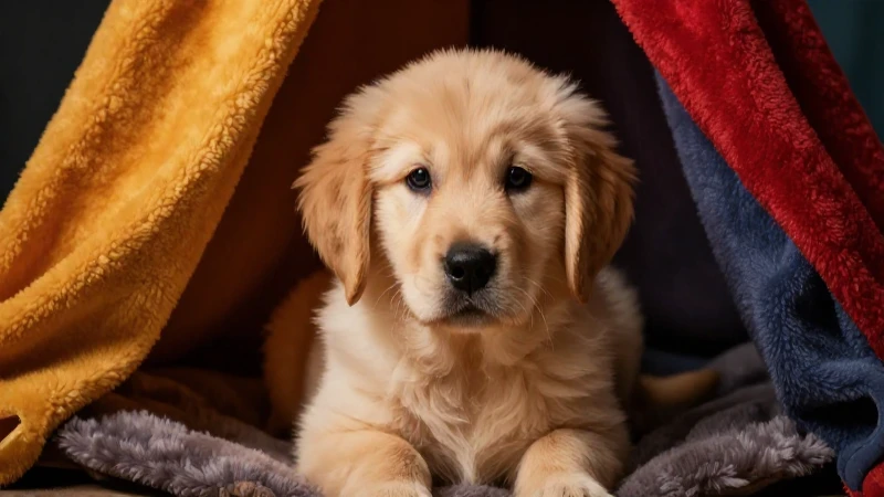 Cachorrito dorado en estudio, luz cálida y detallado