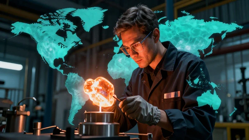 Metalurgista analiza muestra brillante en ambiente industrial