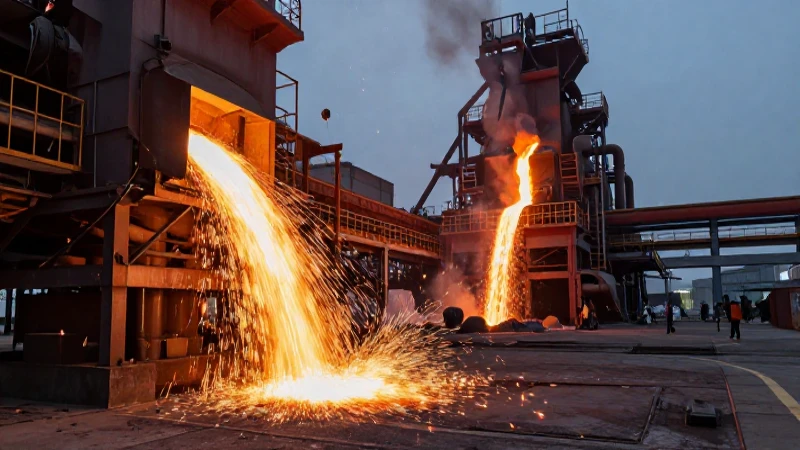 Acero fundido impactante en paisaje industrial
