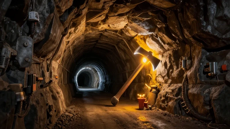 Entrada minera dramática con luz impactante
