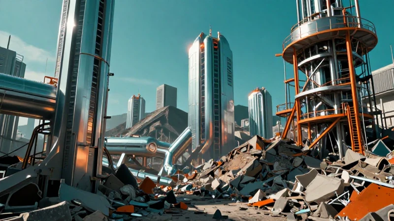 Es reutilización futurista entre ruinas metálicas
