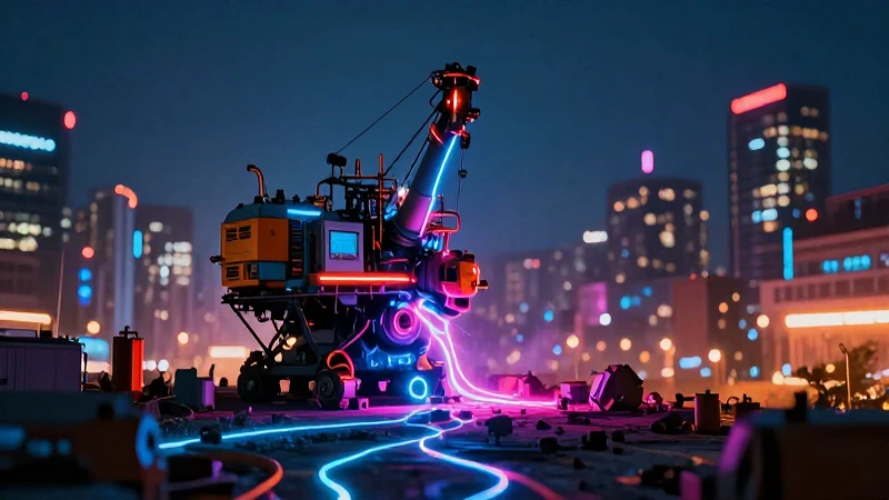 Ciudad futurista con minería energética vibrante