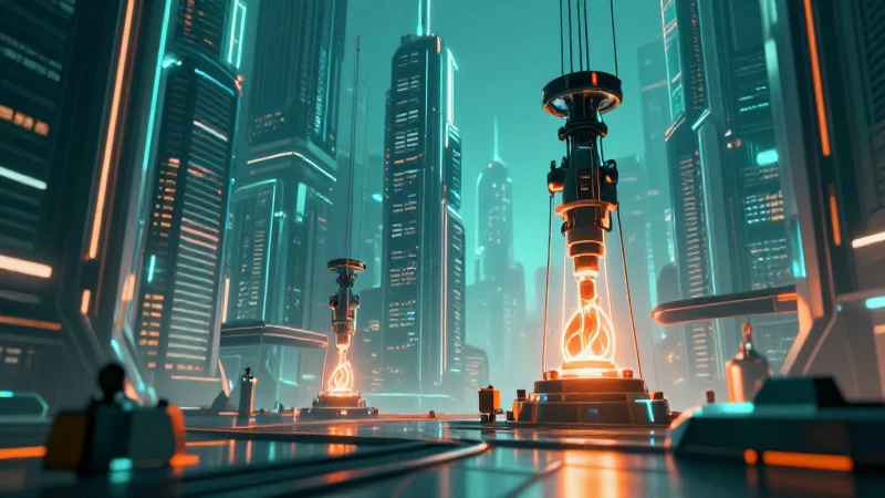 Ciudad futurista extrae recursos con brillo intenso