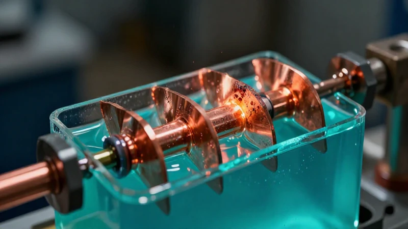 Electrólisis: cobre brillante en luz vibrante