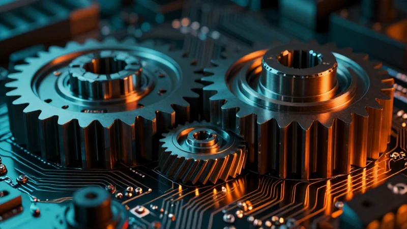Cuál es la importancia de la calidad de insumos industriales 4 Engranajes industriales en iluminación cinematográfica vibrante