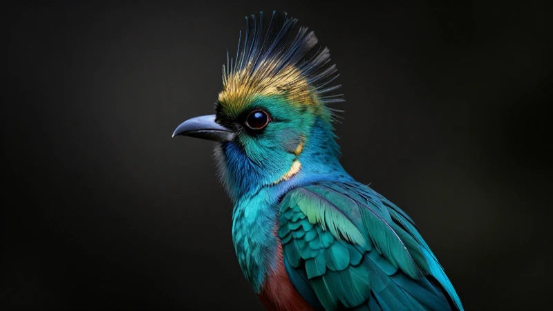 Pluma quetzal resalta con vibrante contraste