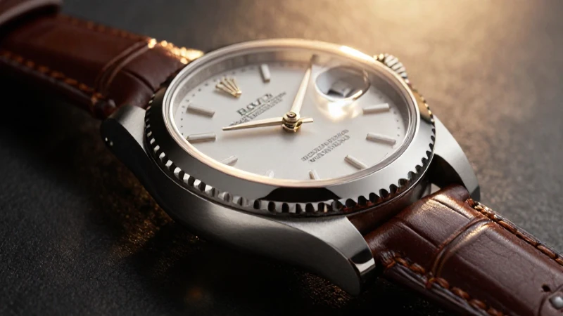 Reloj Rolex elegante, cuero marrón y brillo
