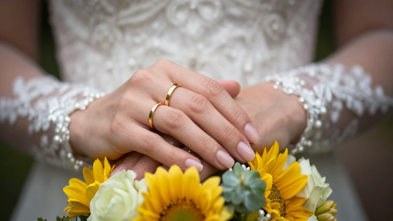 Anillos nupciales en detalle, ambiente romántico y elegante