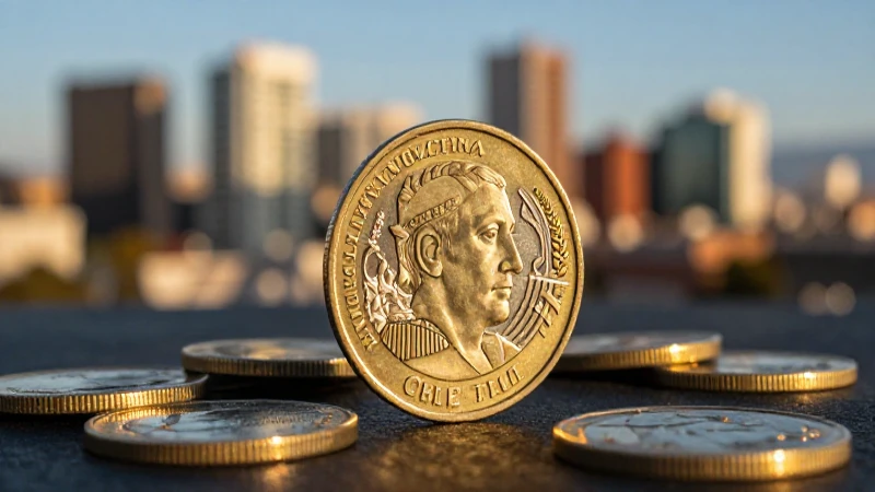 Monedas chilenas destacadas con fondo urbano cálido