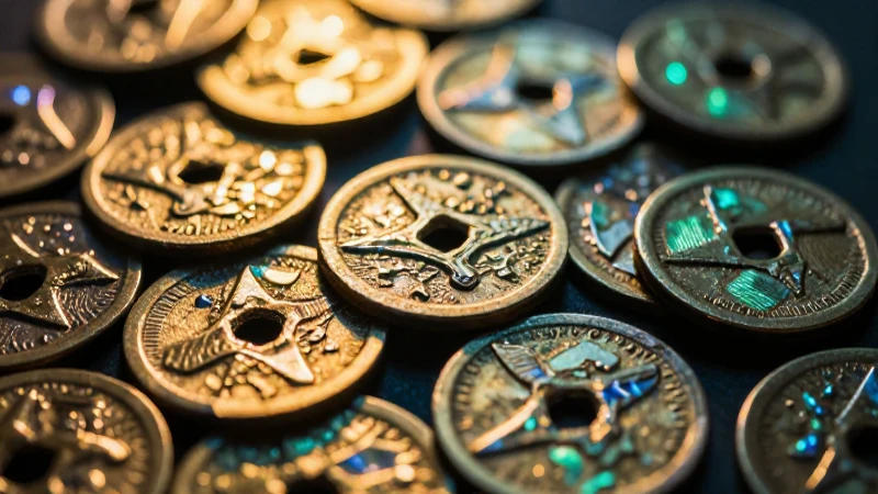 Monedas antiguas brillan en fotografía artística