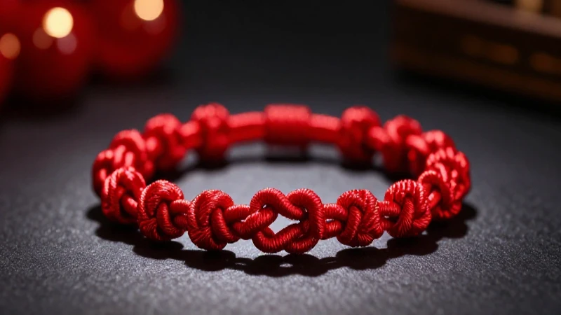 Pulsera carmesí anudada, elegante y dramática