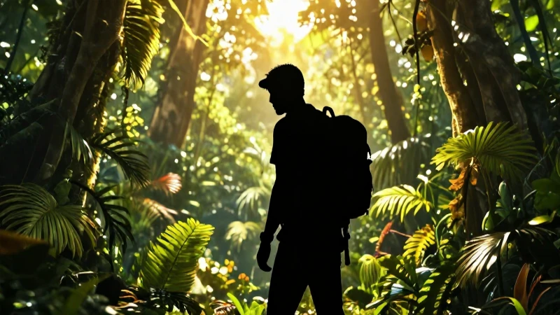 Aventurero en jungla dorada, imagen épica