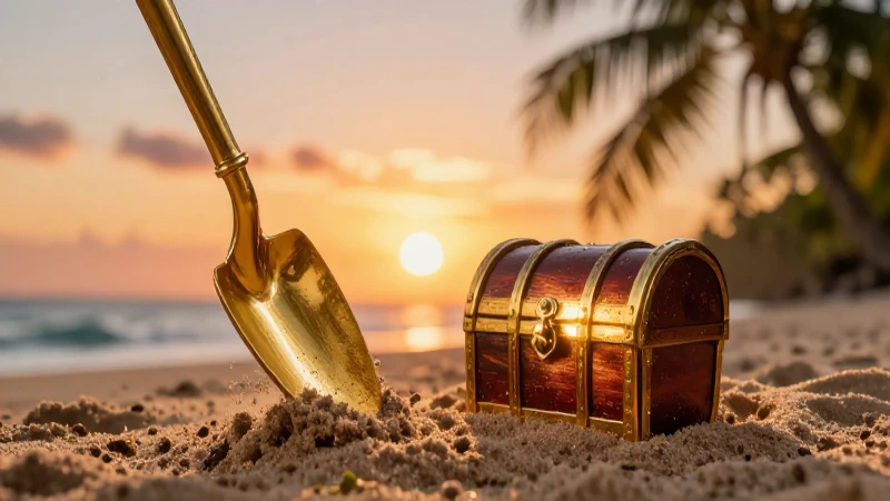 Tesoro brillante emerge en playa tropical