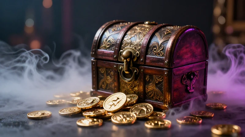 Monedas antiguas en un tesoro lujoso