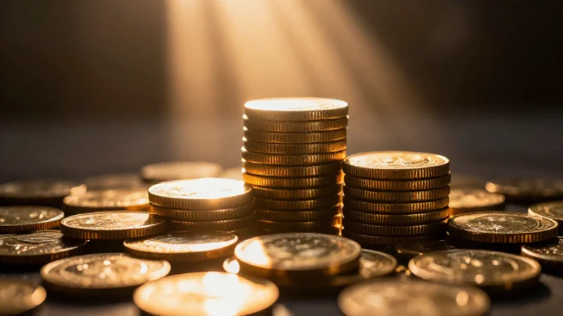 Monedas doradas resplandecen en luz dramática
