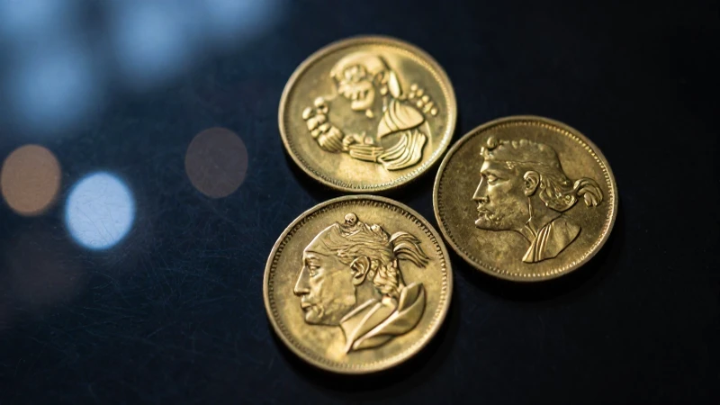 Tres monedas antiguas en triángulo dorado