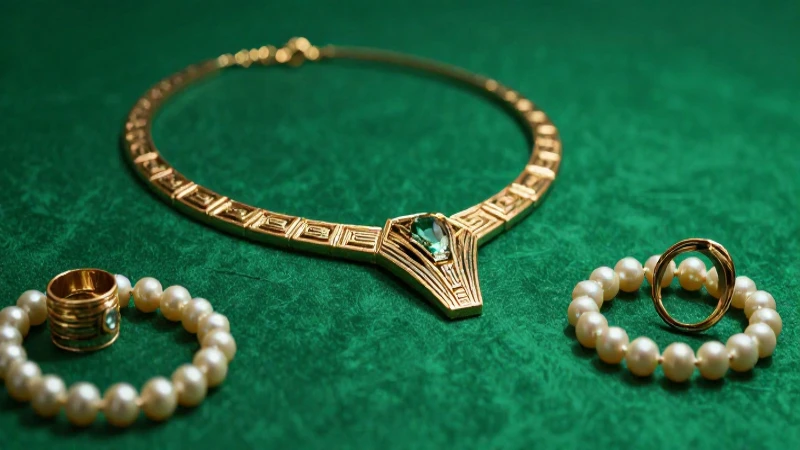 Joyas retro resaltan en fondo esmeralda vibrante