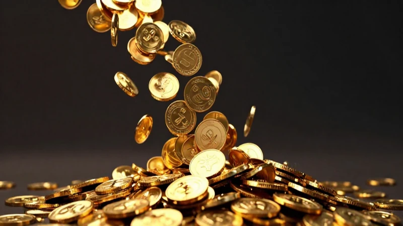 Monedas doradas caen con iluminación dramática