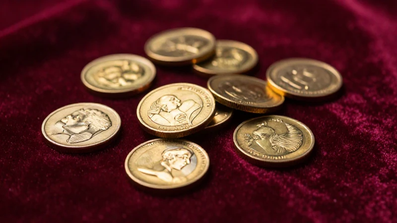 Monedas antiguas en terciopelo, foco dramático