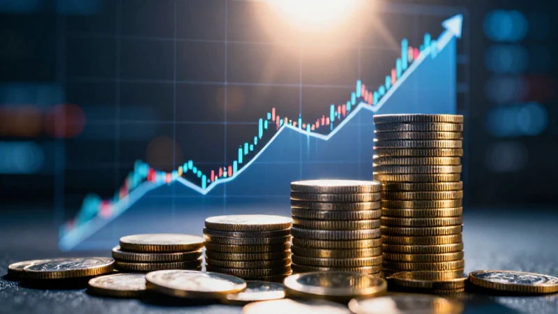 Gráfico financiero en dorado y azul ascendente