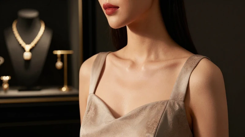 Modelo elegante exhibe joyería, luz cálida