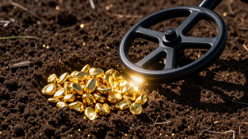 Qué tipos de objetos o tesoros puedo encontrar con un detector de metales para oro y plata 4 Pepitas doradas brillan intensamente en la tierra