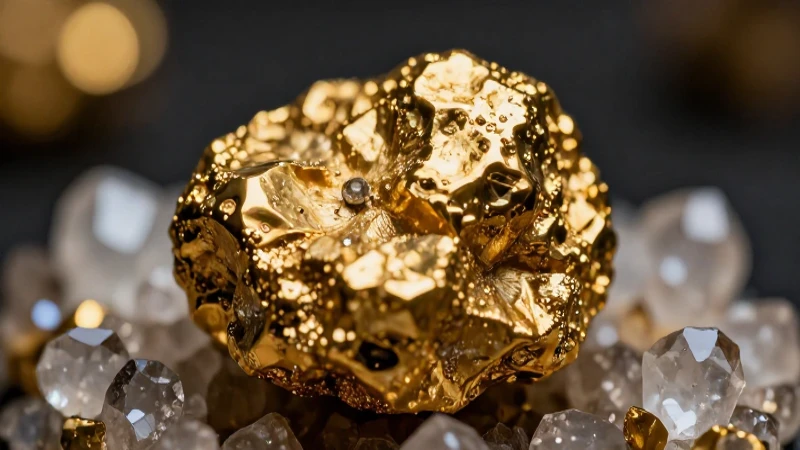 Detalle dorado en cuarzo, luz dramática