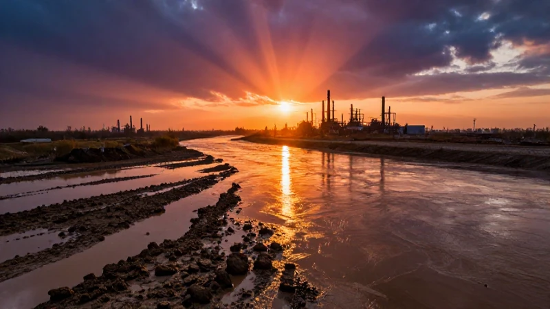 Río contaminado refleja un dramático atardecer artificial