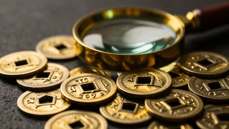 Monedas antiguas resplandecen en primer plano