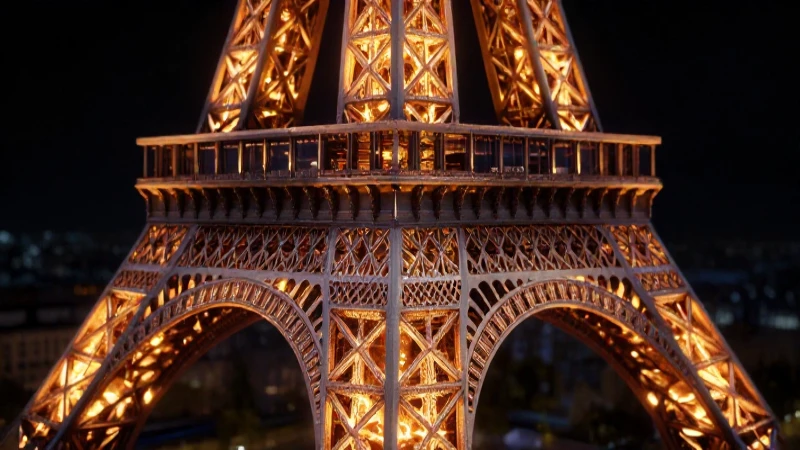 Torre Eiffel mineral con luz cinematográfica vibrante