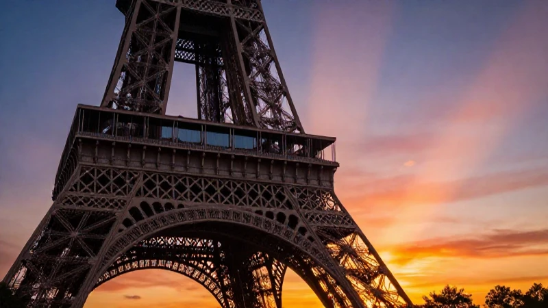 Torre Eiffel: atardecer dramático en hierro forjado