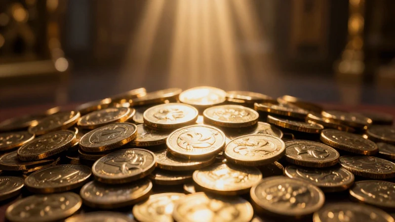 Monedas antiguas doradas brillan con dramatismo