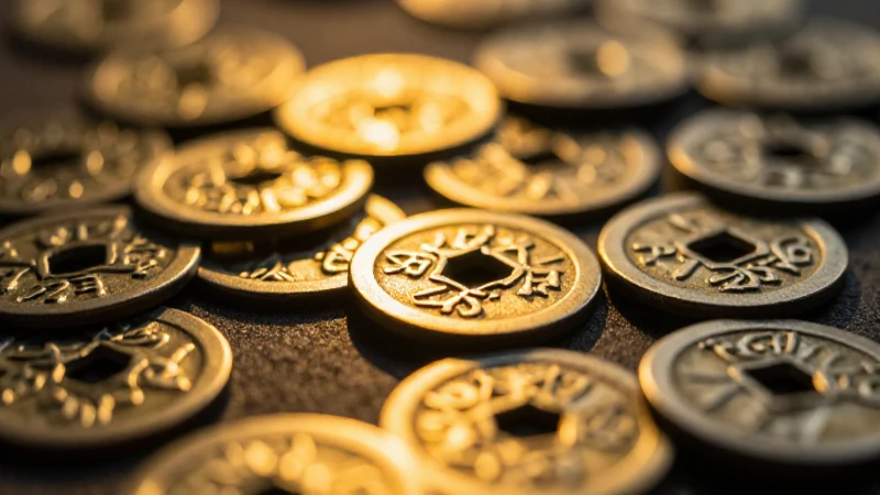 Monedas antiguas brillan con luz cinematográfica