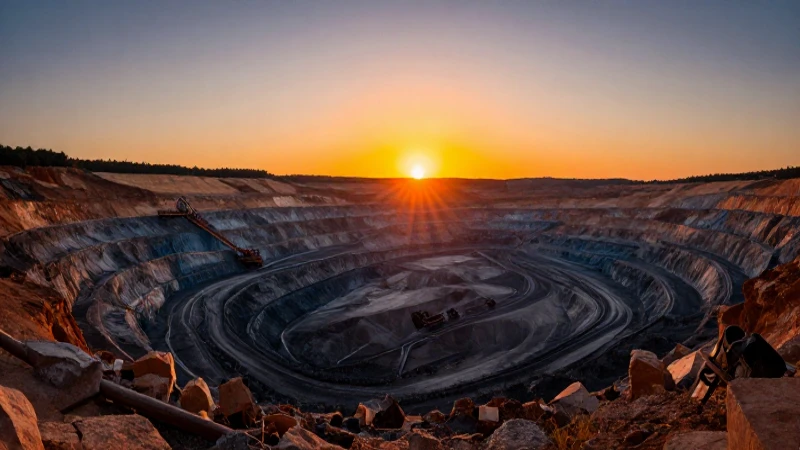 Paisaje minero dramático al atardecer, hiperrealista