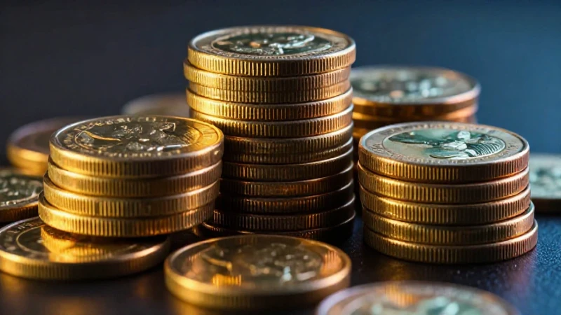Monedas doradas resplandecen en luz dramática