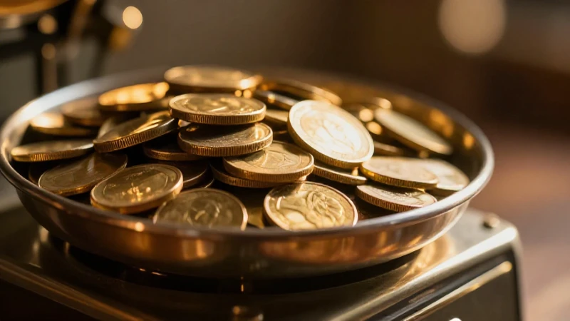 Monedas doradas llenan una balanza antigua