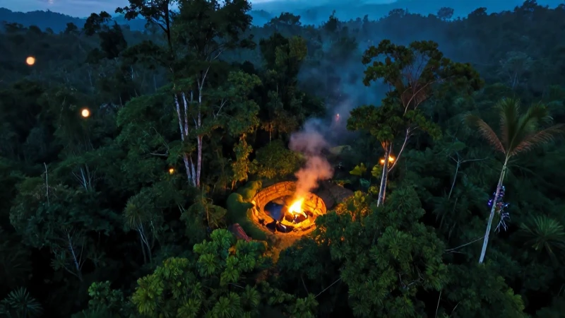 Selva colombiana aurífera al anochecer, muy realista