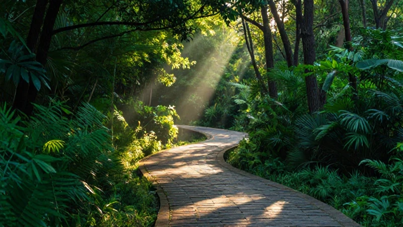 Bosque exuberante bañado por luz dorada