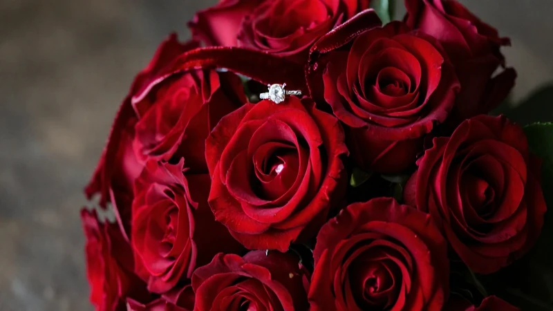 Rosas rojas y anillo denotan romance intenso