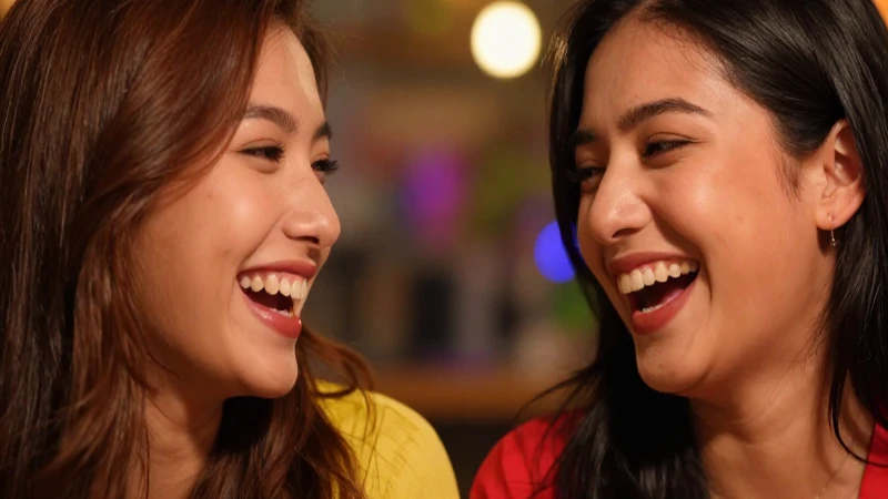 Hermanas riendo con luz cálida y vibrante