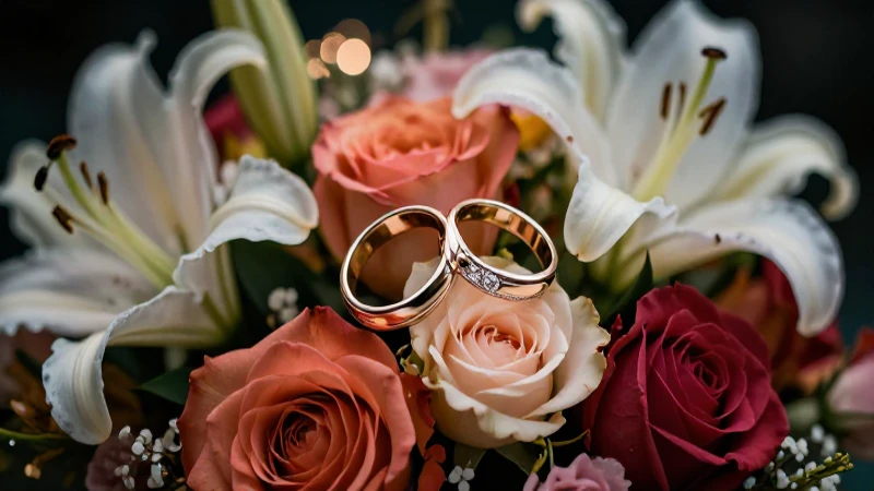 Anillos nupciales resplandecen en vibrante fotografía artística