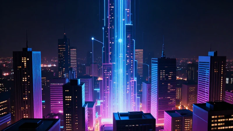 Ciudad futurista vibrante y cinematográfica