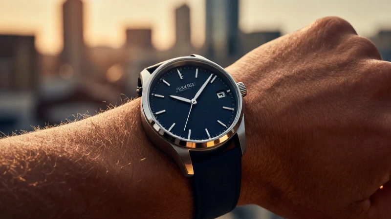 Reloj moderno en primer plano, fondo borroso