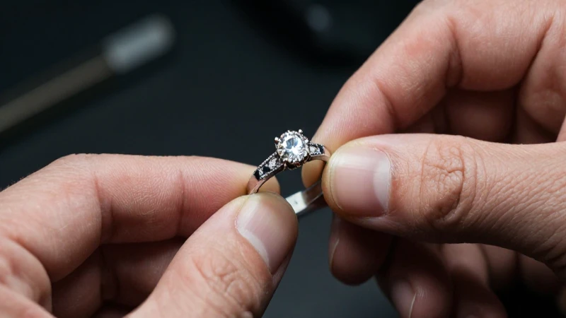 Manos restaurando un anillo antiguo con diamantes