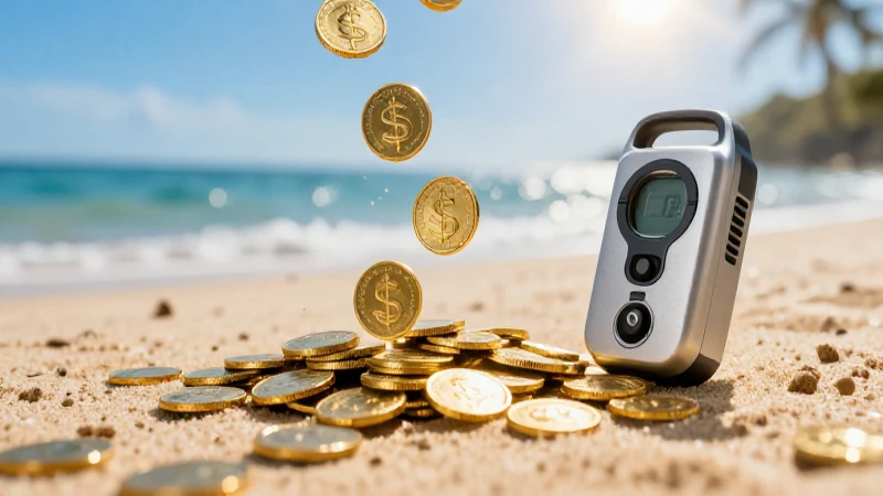 Monedas doradas brillan en la playa soleada