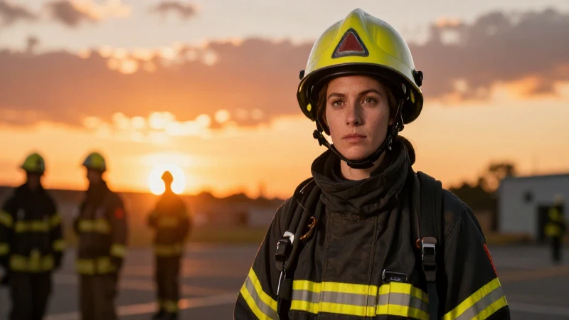 Bomberos comunales heroicos al atardecer dorado