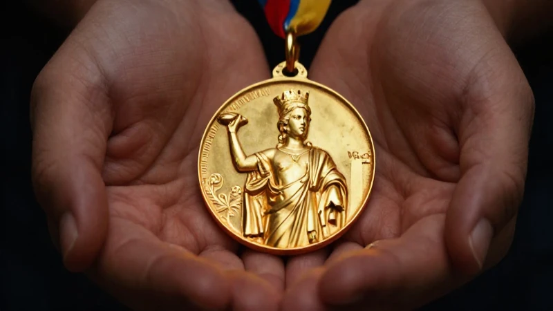 Manos antiguas sostienen la medalla dorada