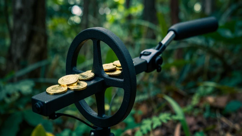 Monedas de oro brillan en el bosque