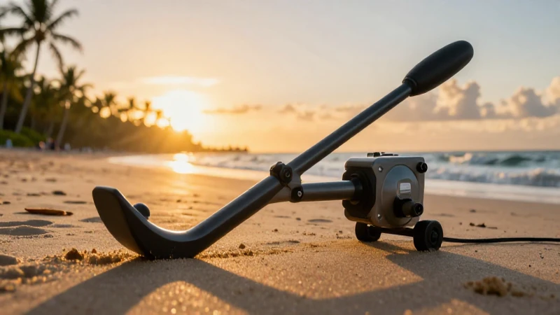 Detectador en playa al atardecer, imagen llamativa